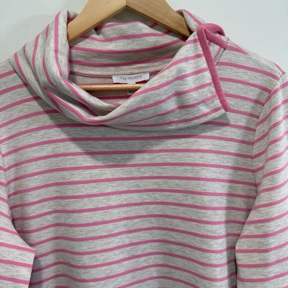 T by Talbots Split Neck Pink Striped Pullover Top Size XL SUPER SOFT Round Hem - Picture 2 of 7